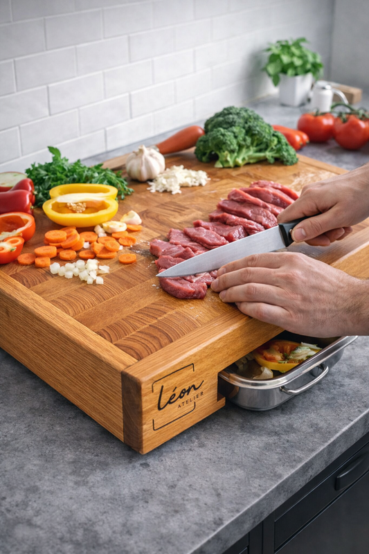 (PRÉCOMMANDE) Raymond- billot en frêne et chêne- 55cm par 35cm par 10cm- inclinaison de 2%